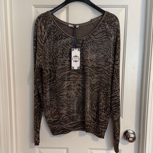 Tempo Paris Brown Animal Print Long Sleeve Top